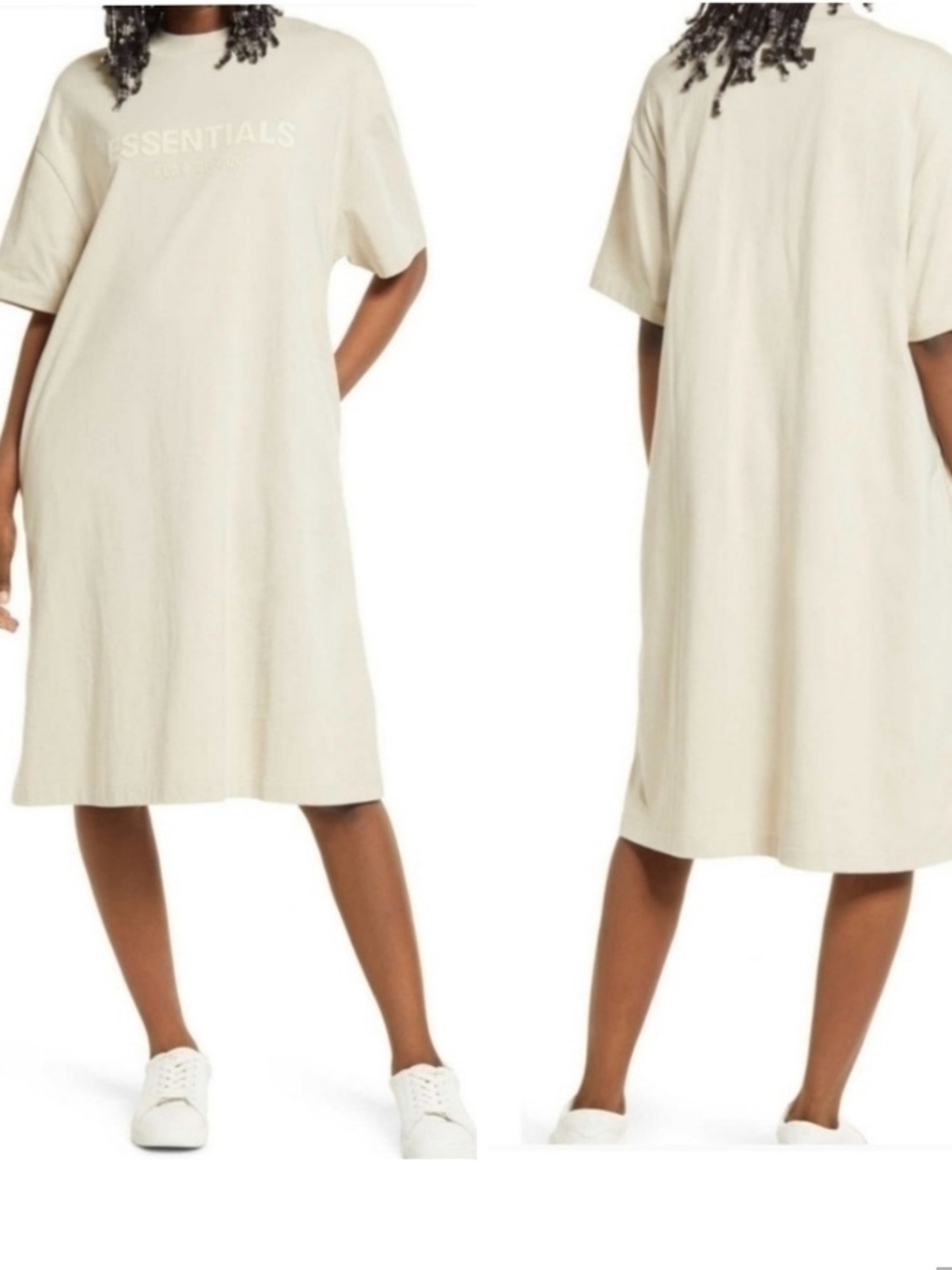 Essentials Cream Midi T-Shirt Dress